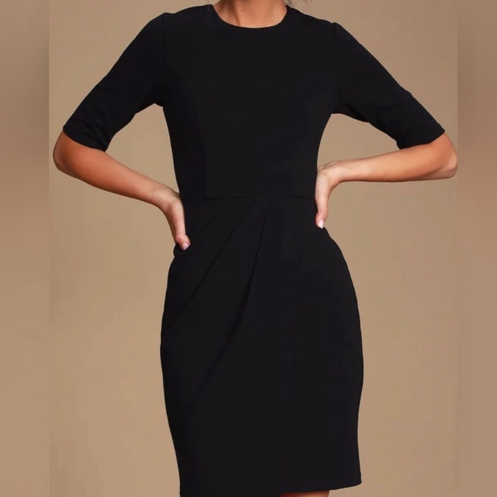 LULU’S WESTWOOD HALF SLEEVE Ponte Knit Black Sheath Dress LBD Women’s Medium